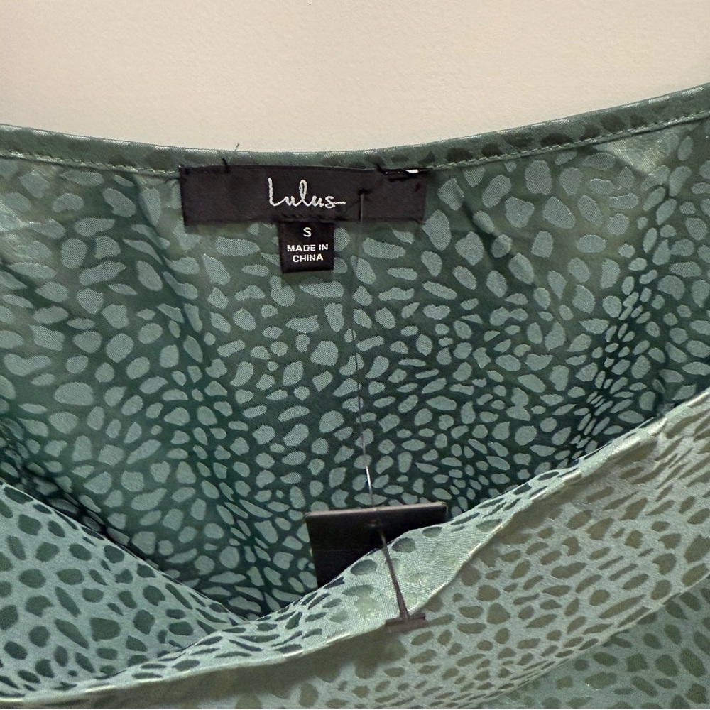Lulu’s Sage Green Satin Jacquard Cowl Neck Midi Dress. - Picture 5 of 7